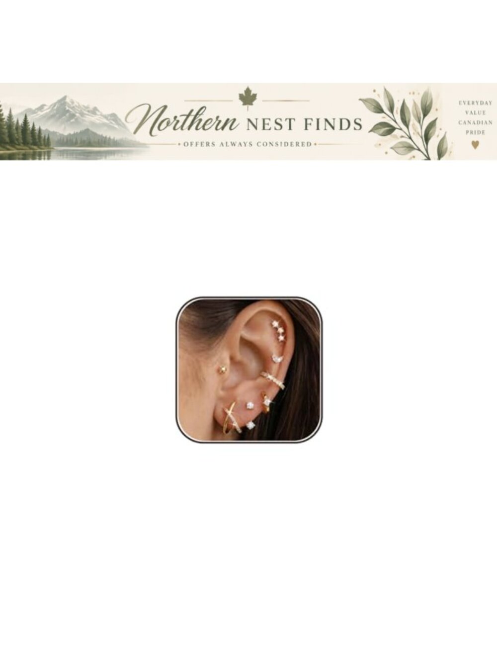 Thunaraz Flat Back Earrings Set 7 Pairs Stainless Steel with 14K Gold Plating